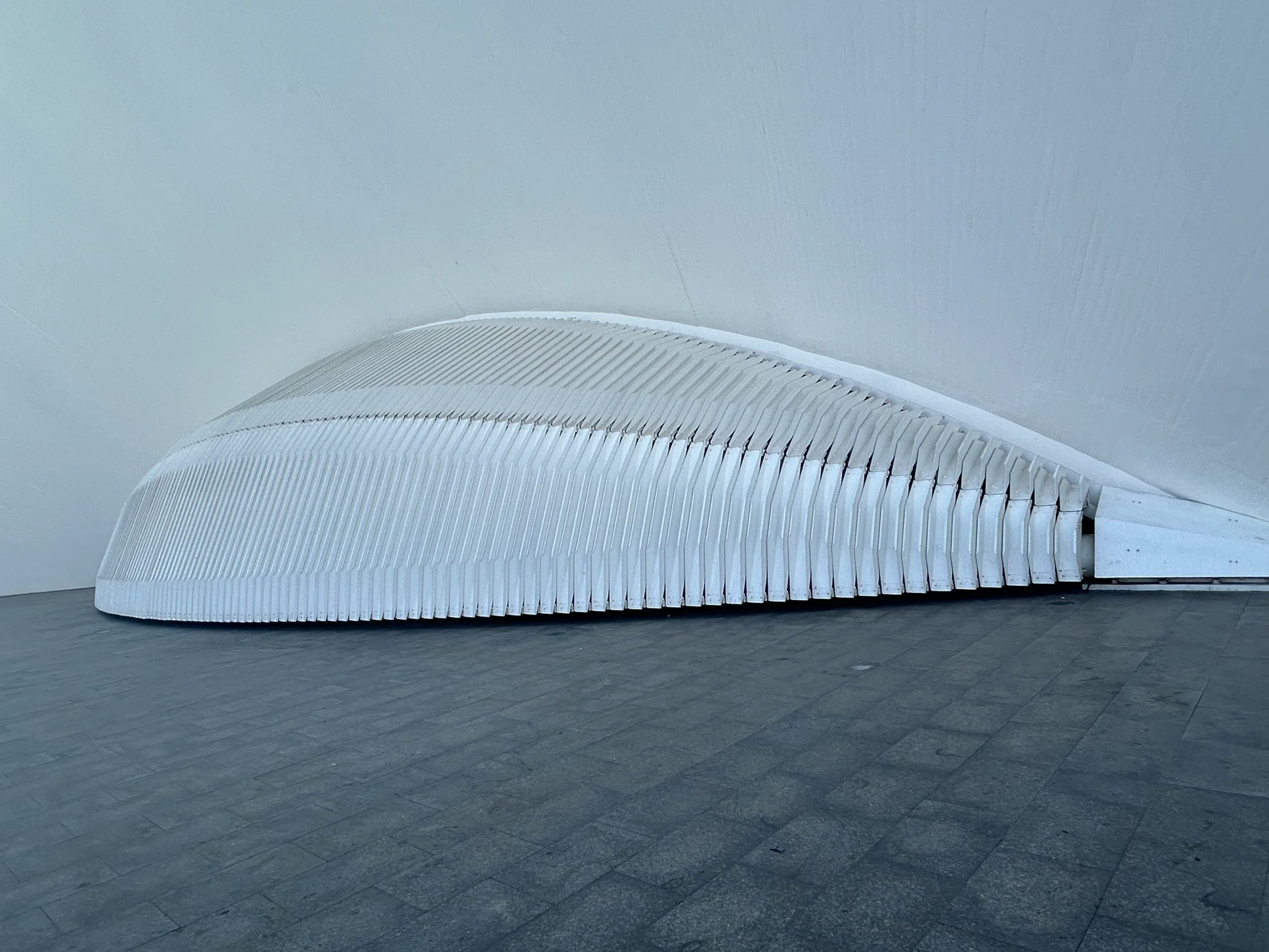 Estructura blanca y futurista inspirada en la silueta de un pez, Valencia